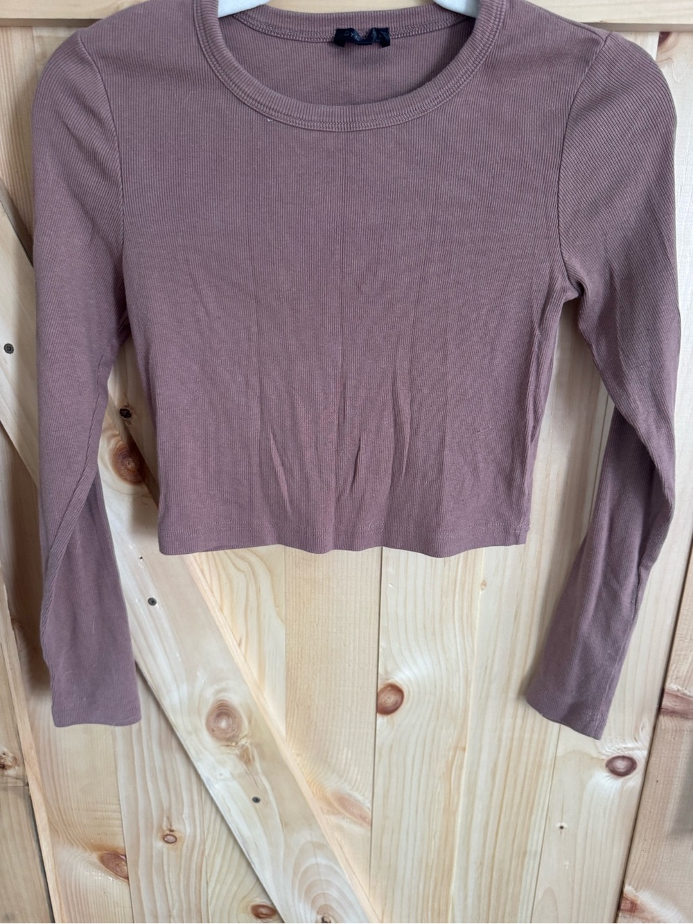 Dynamite Ribbed Long Sleeve Crop Top in Dusty Mauve